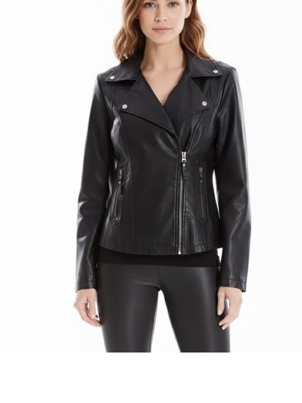 Max Studio Black Faux Leather Moto Jacket size xl